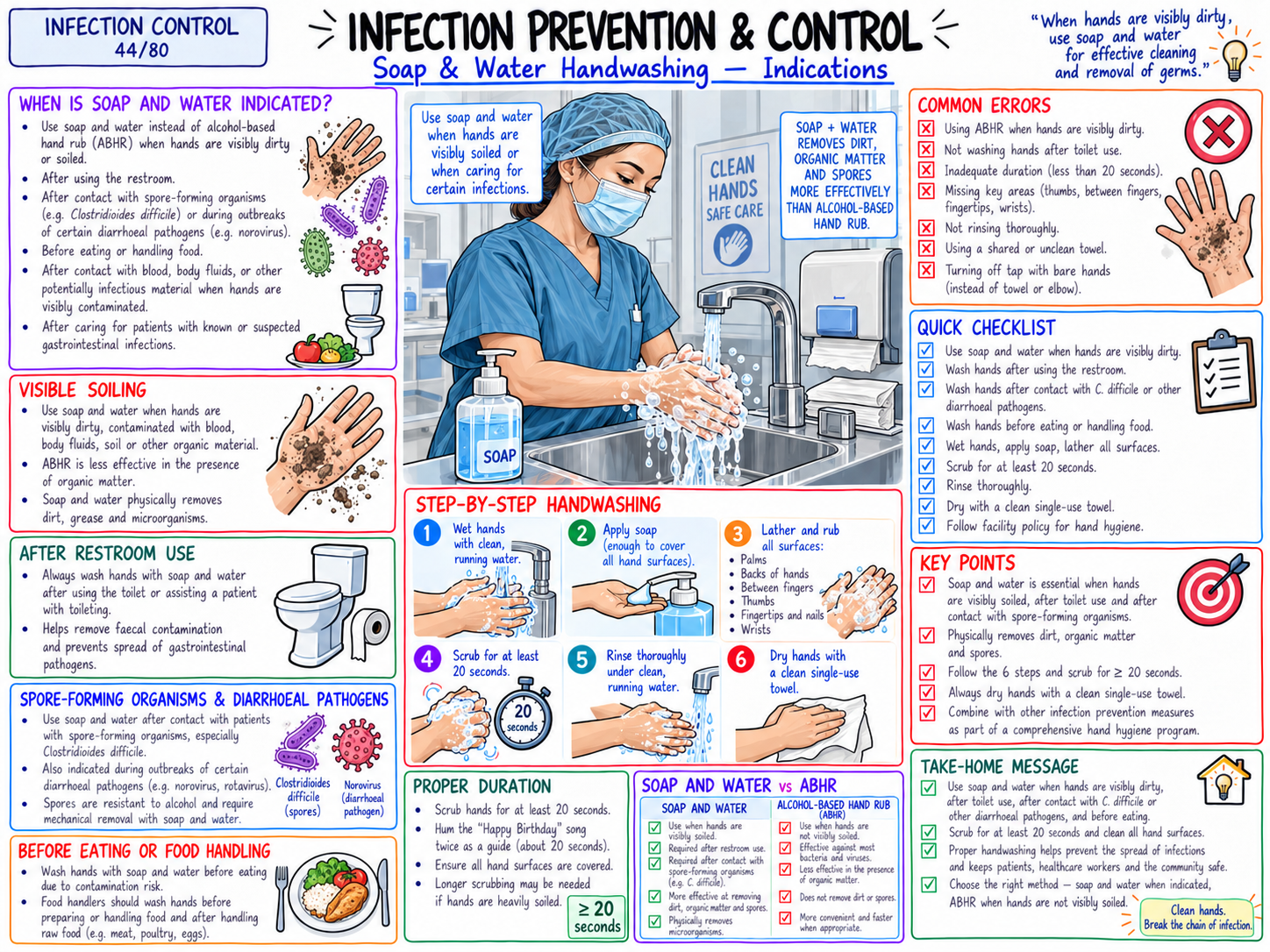 Soap & Water Handwashing โ Indications (44/80)